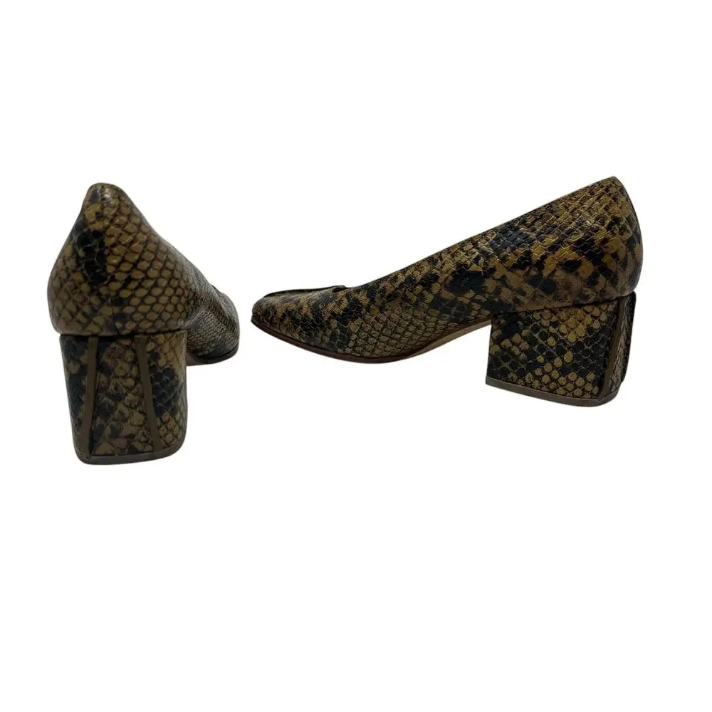 No. 6 Heels Pumps Shoes Snakeskin‎ Leather Square Toe Brown Tan Size US 6